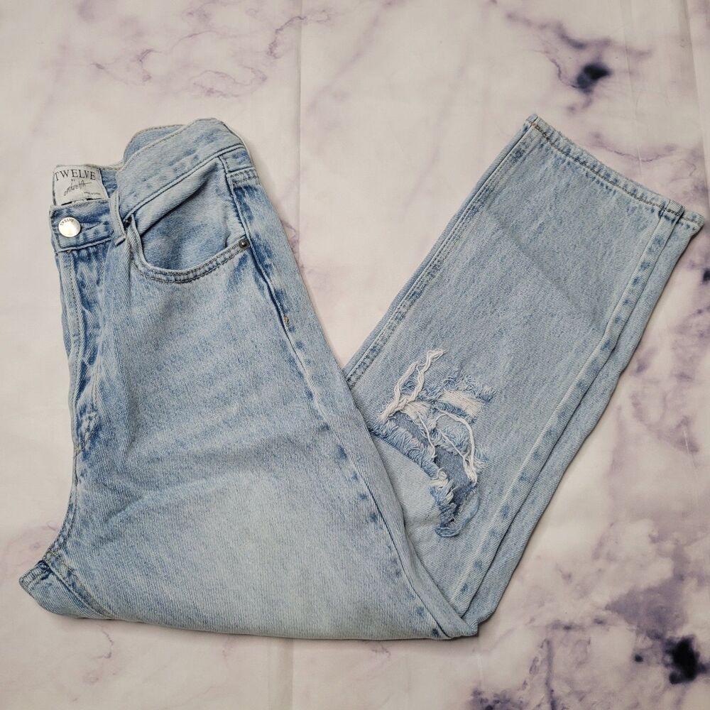 Twelve by Ontwelfth Distressed Button Fly Light Wash Denim Jeans